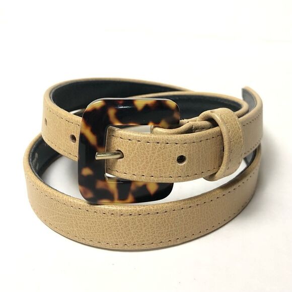 Vtg Sandy Duftler Designs Leather Belt Lucite Style Leopard Buckle Small 26”-30”